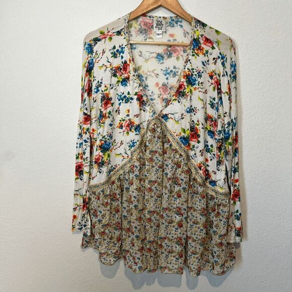 Ivy Jane Spring Has Sprung White Floral Long Sleeve Blouse Women's Size Large - Picture 1 of 5